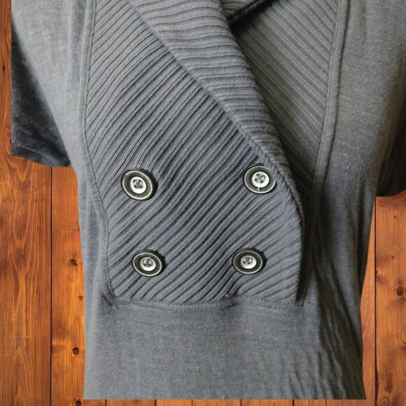 Free People Women's XS Shawl Collar Knit Ribbed Hem Mini Dress Short Sleeve Gray - Picture 6 of 8